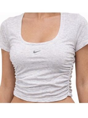 Nike Light Heather Gray Ruched Scoop Square Neck Crop Top